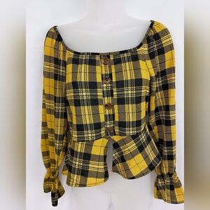 2 FOR $30 Bumblebee Plaid Button-Up Women's Top Preppy Clueless (#1,284)